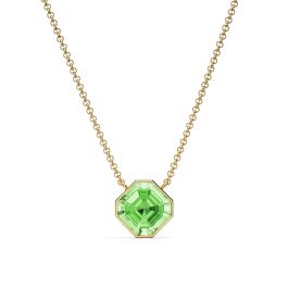 Asscher Cut Emerald top Gemstone Pendant Necklace; Rhodium Plated sterling silver