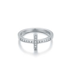 Minimalist Cross Ring with Swarovski Crystals Rhodium Plated