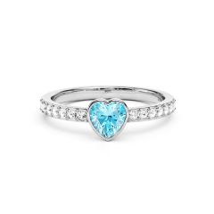 Solitaire Petite Heart Ring Aquamarine Crystals Rhodium Plated