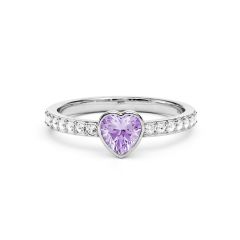 Solitaire Petite Heart Ring Violet Crystals Rhodium Plated