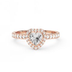 Halo Heart Statement Ring Clear Crystals Rose Gold Plated