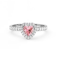 Halo Heart Statement Ring Light Rose Crystals Rhodium Plated