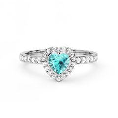 Halo Heart Statement Ring Light Turquoise Crystals Rhodium Plated