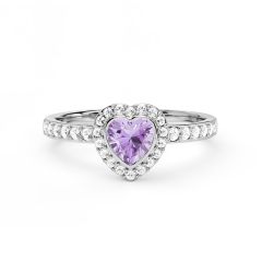 Halo Heart Statement Ring Violet Crystals Rhodium Plated