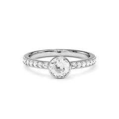 Solitaire Petite Round Ring Clear Crystals Rhodium Plated