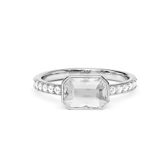 Solitaire Petite Octagon Ring Clear Crystals Rhodium Plated