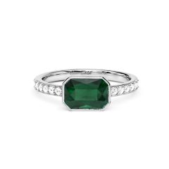 Solitaire Petite Octagon Ring Emerald Crystals Rhodium Plated