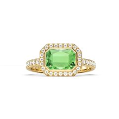 Halo Octagon Statement Ring Peridot Crystals Gold Plated