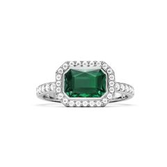 Halo Octagon Statement Ring Emerald Crystals Rhodium Plated