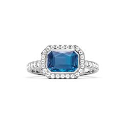 Halo Octagon Statement Ring Sapphire Crystals Rhodium Plated