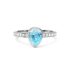 Solitaire Petite Teardrop Ring Aquamarine Crystals Rhodium Plated