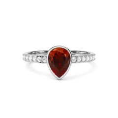 Solitaire Petite Teardrop Ring Ruby Crystals Rhodium Plated