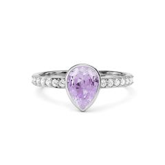 Solitaire Petite Teardrop Ring Violet Crystals Rhodium Plated