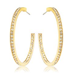 Eternity Round Statement Crystals Double Sided Large Hoop Earrings Gold Plated