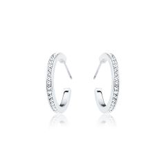 Eternity Round Petite Crystals Small Hoop Earrings Rhodium Plated