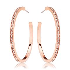 Eternity Round Petite Crystals Large Hoop Earrings Rose Gold Plated