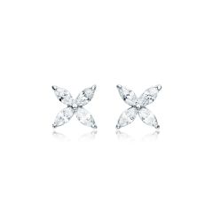 MYJS Victoria Flower Marquise CZ Stud Earrings Rhodium Plated Bridal Gift