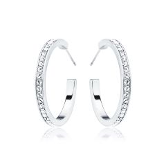 Eternity Round Statement Crystals Medium Hoop Earrings Rhodium Plated