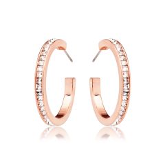 Eternity Square Crystals Medium Hoop Earrings Rose Gold Plated