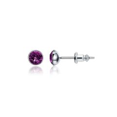 Signature Stud Earrings with 3 Sizes Carat Amethyst Swarovski Crystals Rhodium Plated