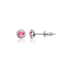 Signature Stud Earrings with 3 Sizes Carat Light Rose Swarovski Crystals Rhodium Plated