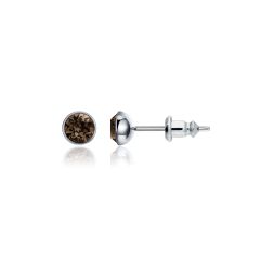 Signature Stud Earrings with 3 Sizes Carat Smoky Quartz Swarovski Crystals Rhodium Plated