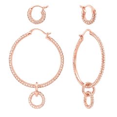 Stone Interlinked Hoop Earrings Set w Swarovski Crystals Rose Gold Plated