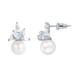 Nobel White Pearl Statement Stud Earrings Rhodium Plated