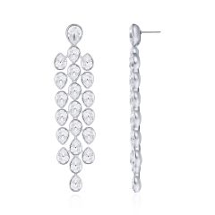 Lake Pear Chandelier Drop Earrings w Swarovski Crystals Rhodium Plated