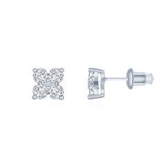 Victoria Round Stud Earrings w Cubic Zirconia Rhodium Plated