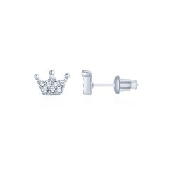 Enchanted Crown Stud Earrings w Swarovski Crystals Rhodium Plated