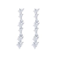 Triangle Cubic Zirconia Drop Earrings Rhodium Plated