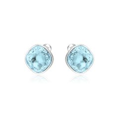 Cushion Mix Carrier Earrings w Aquamarine Crystals Rhodium Plated