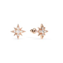 Petite 8 Point Star Stud Earrings Clear Crystals Rose Gold Plated