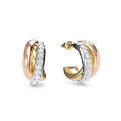 Trinity Brilliance Hoop Earrings Tri-Gold Plated