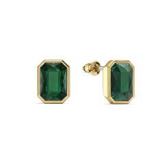 Octagon Mix Carrier Stud Earrings Emerald Crystals Gold Plated