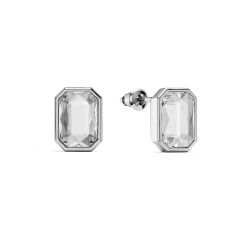 Octagon Mix Carrier Stud Earrings Clear Crystals Rhodium Plated