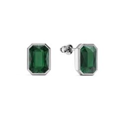 Octagon Mix Carrier Stud Earrings Emerald Crystals Rhodium Plated