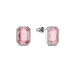 Octagon Stud Earrings Light Rose Crystals Rhodium Plated