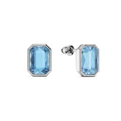 Octagon Stud Earrings Light Sapphire Crystals Rhodium Plated