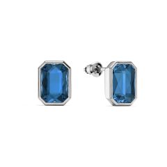 Octagon Mix Carrier Stud Earrings Sapphire Crystals Rhodium Plated