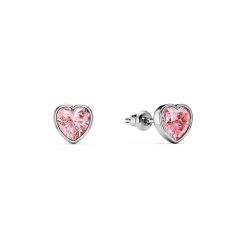 Heart Stud Earrings Light Rose Crystals Rhodium Plated