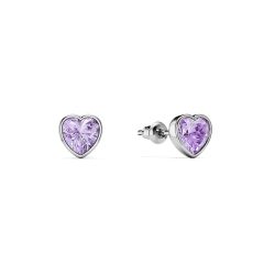 Heart Stud Earrings Violet Crystals Rhodium Plated