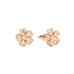 Cherry Blossom Flower Stud Earrings Clear Crystals Pave Rose Gold Plated