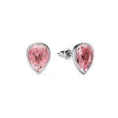 Teardrop Stud Earrings Light Rose Crystals Rhodium Plated