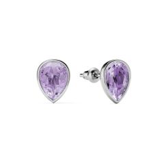 Teardrop Stud Earrings Violet Crystals Rhodium Plated