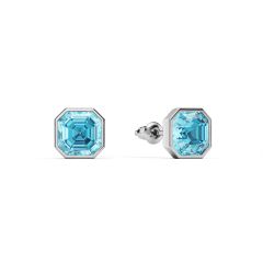 Asscher Stud Earrings Aquamarine Crystals Rhodium Plated