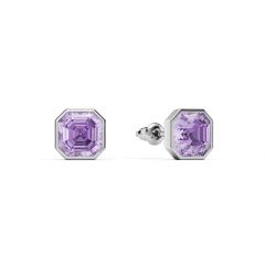 Asscher Stud Earrings Violet Crystals Rhodium Plated