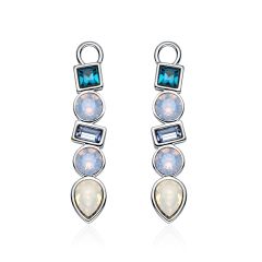 Luminous Hoop Earring Charms with Harmonic Light Sapphire Swarovski Crystals Rhodium Plated