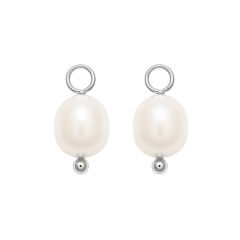 Oval Freshwater Pearl Drop Mix Charm Rhodium plated